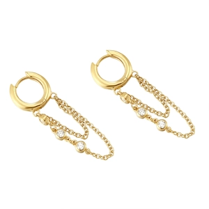 Elegant gold-plated tassel drop earrings with sparkling zircon stones in a minimalist design