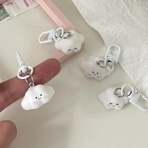 Cute 3D cloud keychains with pink blush accents and white lobster clasps for accessories