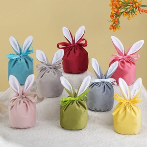 Bunny Ear Gift Bags Velvet Drawstring Pouch Candy Packaging Easter Wedding Party Favor Cute Soft Fabric Organizer