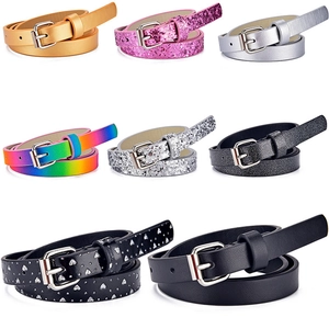 Collection of kids glitter and heart pattern belts with silver buckles for jeans