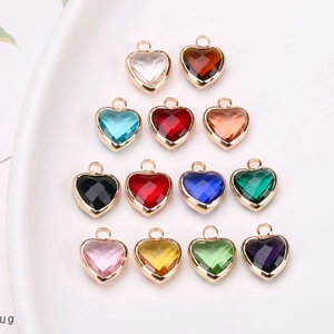 Heart Shaped Charms Faceted Crystal Glass Pendants Copper Plated Gold Border DIY Jewelry Making For Necklaces Earrings