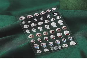 Macro detail of TS-287 cute dog pet nail art stickers with watercolor dog illustrations