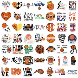 Detailed grid view of 50 waterproof basketball stickers for luggage and laptop decoration