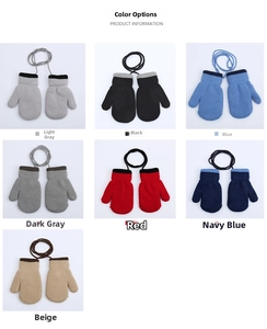 Detailed color options for children's knitted neck-hanging gloves in seven assorted shades