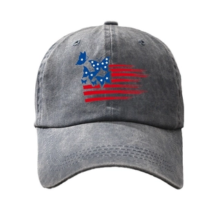 Unisex gewaschene graue Baseballkappe mit kreativem Schmetterlings-US-Flaggen-Muster