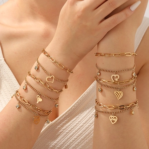 Bracciale A Doppio Strato Con Ciondolo A Cuore Acciaio Inossidabile Placcato Oro Zircone Stella Amore Gioielli Da Donna