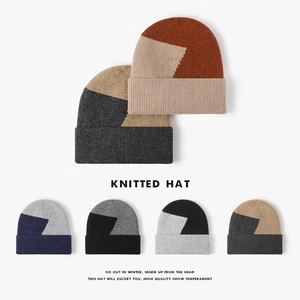Winter Beanie Mütze Für Herren Damen Kunstkaninchenhaar Strick Farblock Geometrisch Verdickt Fleece Gefüttert Warm Outdoor