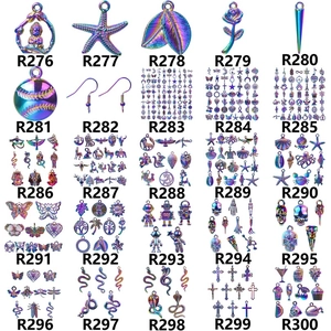 Detailed grid of iridescent alloy charms with sea, nature and gothic themes for DIY jewelry
