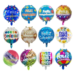 Spanish Feliz Cumpleaños round foil balloons in 12 assorted colorful party designs