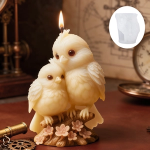 Macro detail of bird and flower silicone mold for DIY scented candle making
