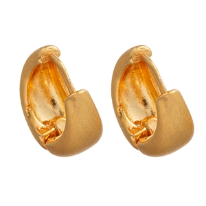 Minimalist brushed gold geometric hoop earrings with textured U-shape design for women