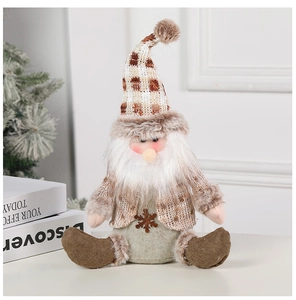 Christmas gnome plush with knitted hat and snowflake sequins for festive home table decor