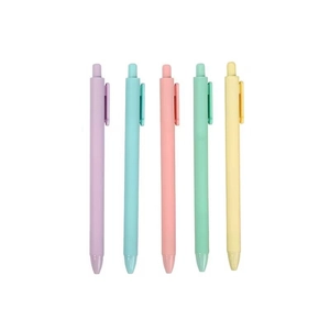 Set of 5 pastel retractable gel pens in purple blue pink green and yellow colors