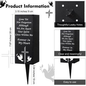Black metal memorial stake with cross and dove pattern for cemetery graveyard decoration