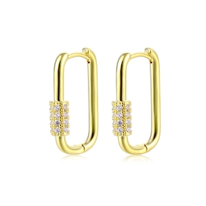 Geometric U-Shaped Hoop Earrings Copper With Cubic Zirconia Inlaid Square Huggie Jewelry For Women