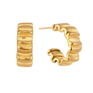 Boucles d'oreilles créoles en acier inoxydable doré 18K avec texture ondulée chic