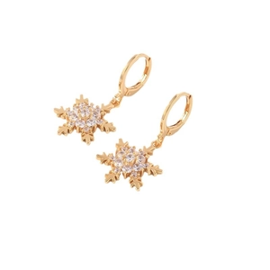 Elegant gold snowflake tassel earrings with sparkling cubic zirconia crystals on white background