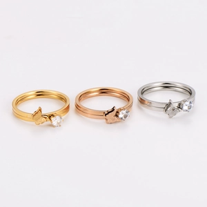 Chic butterfly stacking rings with zircon inlay in gold, rose gold, and silver finishes