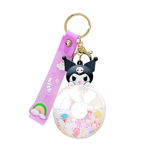 Kuromi acrylic liquid quicksand keychain with pink silicone strap and cartoon figure