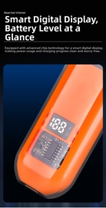 Close-up of orange electric nose hair trimmer featuring a smart LED battery power display