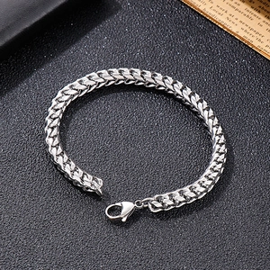 Hip hop style silver stainless steel dragon bone chain bracelet with lobster clasp