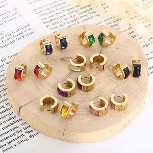 Stainless Steel Huggie Hoop Earrings Rectangular Colorful Crystal Geometric U Shaped Modern Fashion Jewelry For Women