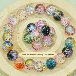 10mm dual-tone brushed glass beads with gold wire pattern for DIY jewelry making