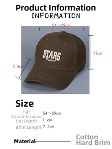 Size guide for cotton baseball cap showing 54-59cm circumference and 7.4cm brim length
