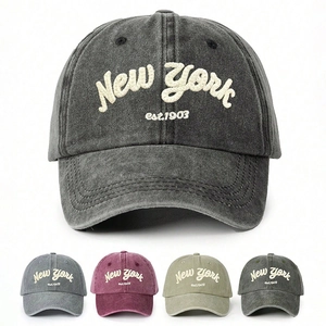 New York Est 1903 Embroidered Baseball Cap Washed Fabric Vintage Distressed Adjustable Curved Brim Sun Hat Unisex Casual
