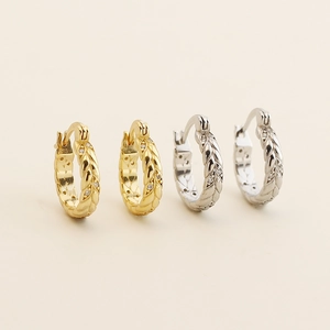 Elegant s925 silver wheat ear hoop earrings in gold and silver finish with crystal inlay