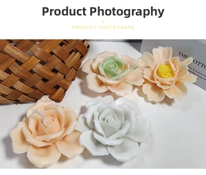 Top view of detailed rose and peony shaped silicone molds for handmade flower candles