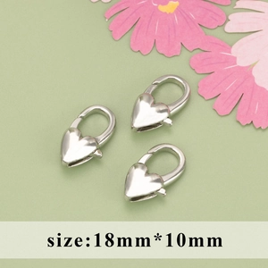 Three 18k rhodium plated heart lobster clasps for jewelry making, size 18mm x 10mm