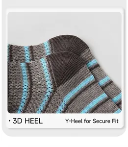 Detail of Y-shaped reinforced heel on striped breathable mesh cotton children socks