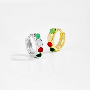 Minimalist S925 sterling silver hoop earrings with colorful zircon stones in gold and silver