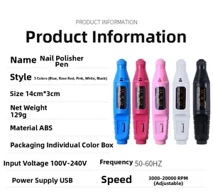 Detailed specs of portable electric nail drill with adjustable speed and USB power
