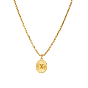Detailed view of a gold stainless steel heart-shaped pendant on a durable chain link