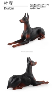 Macro view of Doberman figure detailing realistic textures, 18x6x12cm size and 247g weight