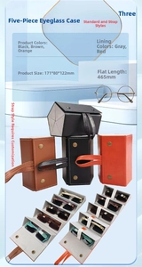 Detail view of foldable PU leather glasses organizer with five slots and carrying strap