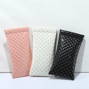Portable Quilted PU Leather Glasses Pouch Squeeze Top Self Closing Sunglasses Case Shiny Rhinestone Diamond Pattern Bag