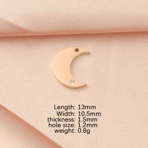 Detailed specs of rose gold moon pendant with zircon, 13x10.5mm size for DIY jewelry