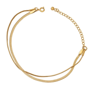 Double-layered gold titanium steel snake chain bracelet with adjustable lobster clasp closure