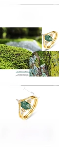 Detailed view of S925 silver moss agate ring with specific 14.5mm inner diameter sizing