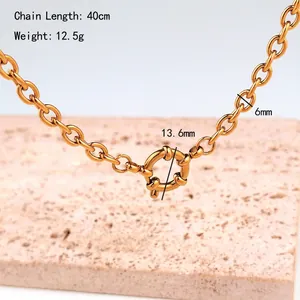 Collier trombone en acier plaqué or 18K avec fermoir à ressort rond de 13,6mm pour femme