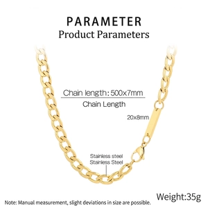 Detailed technical view of a 500x7mm gold stainless steel NK chain with rectangular plate