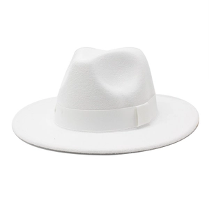 Minimalist white wool felt fedora hat with wide grosgrain ribbon for men and women