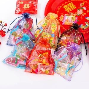 Star and moon gold stamped organza gift bags for jewelry and candy storage in multiple colors