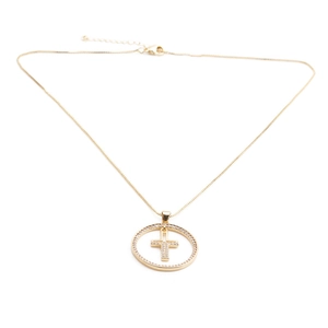 Gold-plated brass cross necklace with zircon stones on a fine box chain for women