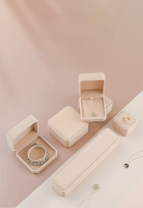 Luxury beige velvet jewelry box set including necklace ring and watch storage cases