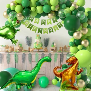 Kit arche de ballons de fête d'anniversaire dinosaure vert et or avec ballons
