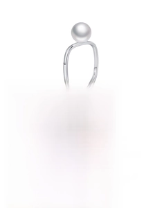 Detail view of square silver ring band with S925 hallmark and large white pearl